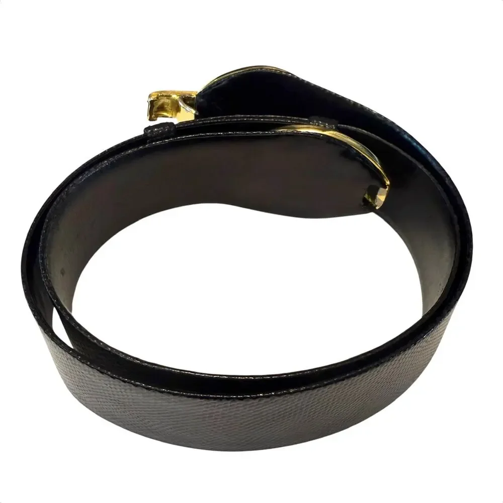 Judith Leiber Vintage Adjustable Belt w/ Interlocking Buckle - Black Leather